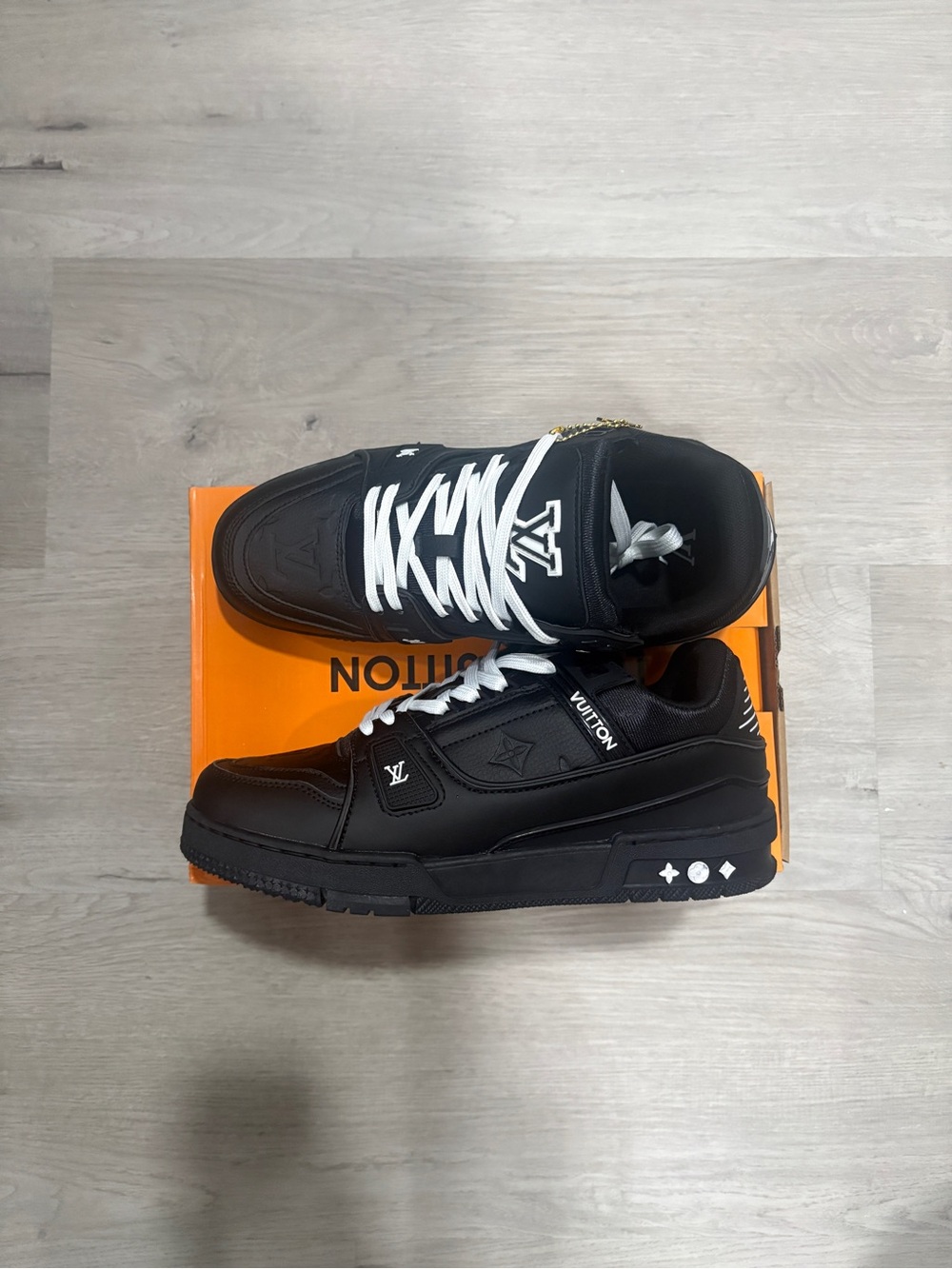 Louis Vuitton Black Men's Low-Top Logo Sneakers with White Laces